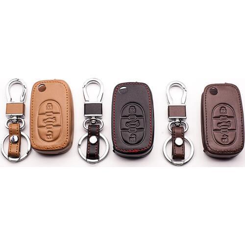 Car styling The latest leather car key case for Audi A2 A3 A4 A6 TT high quality leather car key cover 3 button folding Key case