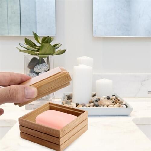 Bamboo Soap Dish Natural Wood Soap Box Soap Storage Container Kitchen Shower Bathroom Soap Holder Bar Soap Tray with Lid