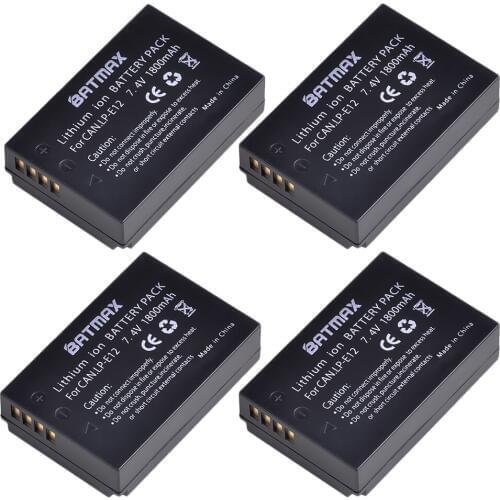 Batmax 4Pc 1800mAh LP-E12 LP E12 LPE12 Camera Battery for Canon EOS M EOS M10 EOS Rebel SL1 EOS 100D M100 Cameras