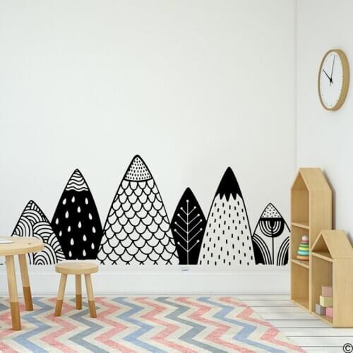 Large Scanvinia Patterned Mountain Wall Sticker Nursery Kids Room Nordic Woodland Tribal Mountain Wall Decal Bedroom Vinyl Decor