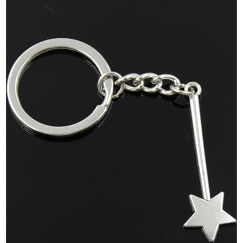 New Fashion Men 30mm Car Keychain DIY Metal Holder Chain Vintage Star Magic Wand 48x14mm Bronze Silver Color Pendant Gift