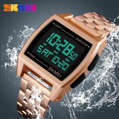 Top Luxury Watch Men SKMEI Stainless Steel Strap Fashion 3Bar Waterproof Watches LED Display Digital Watch Reloj Hombre 1368