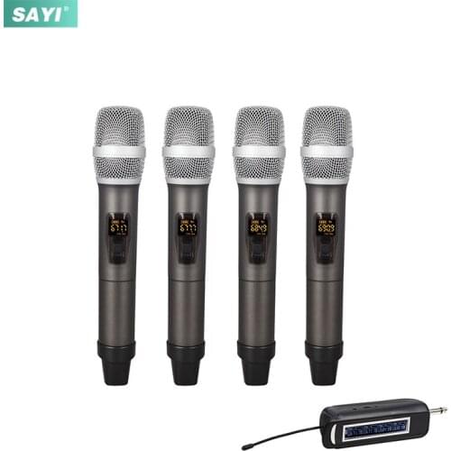 SAYI WMH04 UHF Four Channels Cardioid Wireless Microphone Anti-Howling Handheld Chargeable Receiver Dynamic Mic for Karaoke KTV