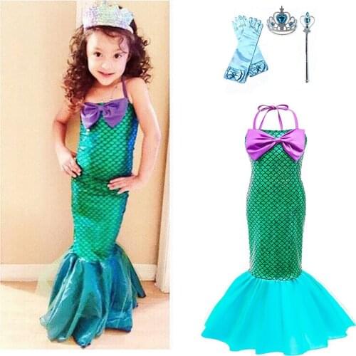 Girl Little Mermaid Princess Fancy Dress Up Costume Children Summer Dresses Kids Hallween Birthday Party Cosplay Outfit Clothing