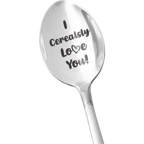 Chillake Engraved Cereal Spoon Gifts for Men Women - I Cerealsly Love You Spoon- Funny Cereal Lovers Gift Stainless Steel spoon