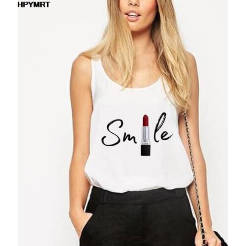 New Sexy Summer Smile lipstick Printed Tank Tops Lady Harajuku Graphics Sleeveless Tshirt Women Fashion Casual Vest Top Female
