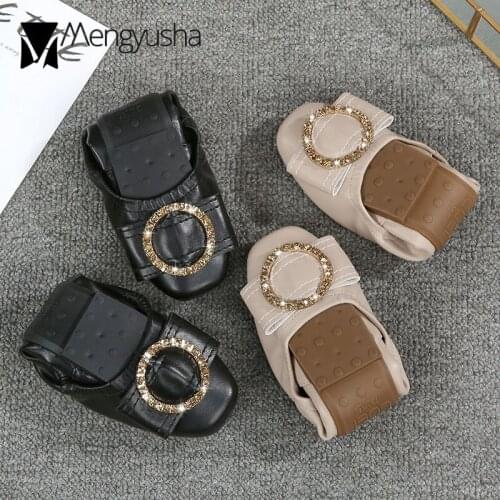 Crystal Metal buckle flats woman square toe slip on loafers roll-up flats shoes women pregnant shoes big size 34-43 moccasins