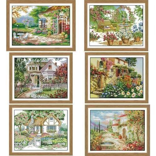 Printing pattern cross stitch kit garden villa landscape pattern 14CT11CT needlework embroidery kit DIY home decoration painting