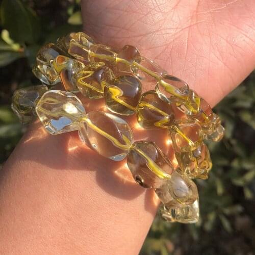 Natural Lemon Citrine Quartz Bracelet Freeform Cube Beads Crystal Healing Stone Fashion Women Men Jewelry Gift