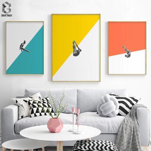 Nordic Style Poster Minimalist Canvas Painting Diving Prints Wall Art Painting Wall Picture for Living Room Game Room Decor