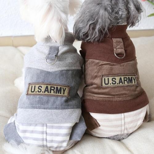 Striped Army Pet Dog Clothes Winter Warm Dog Bathrobe Jumpsuits Dog Pajamas Thick Coats Clothing For Dogs Cat Yorkie Teddy