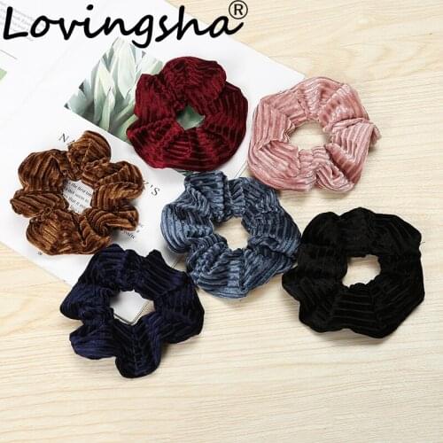 LOVINGSHA Striped Hair Accessories For Girl Brand Velour Women Hair Tie Lady Scrunchies Female Ponytail Hair Holder Rope FC047