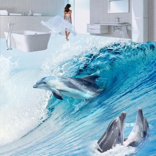 Custom Photo Flooring Wallpaper 3D Stereo Dolphin Marine World Bathroom Living Room Floor Painting Self-adhesive Mural Wallpaper