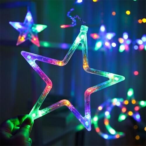 Christmas LED String Lights Indoor/outdoor Fairy Lights Moon Star Lamp Decoration for Home Party RGB Holiday Lighting EU220V