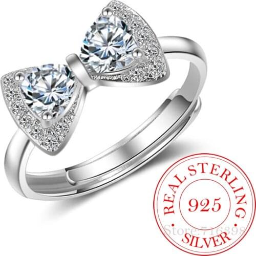 S925 Sterling Silver Bowknot Bow Knot Bling Zirconia Stone Rings for Women Fashion Wedding Engagement Jewelry 2021 New