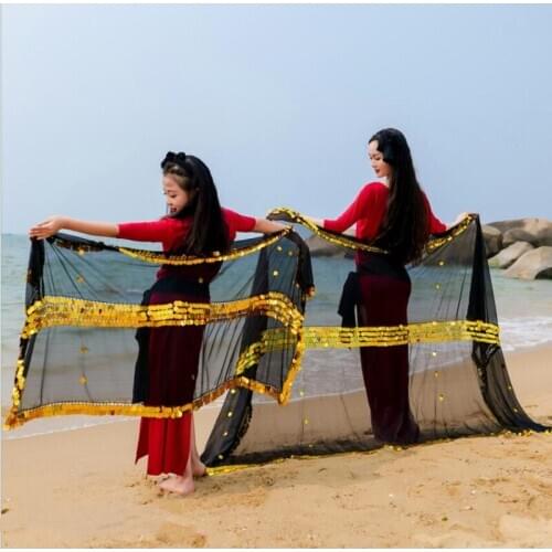 Mumy And Me Belly Dance Malaya Shawl Veils Sequins Dancing Shawls Stage Show Props Veil Bellydance Accessory Thrown Scarf Girl