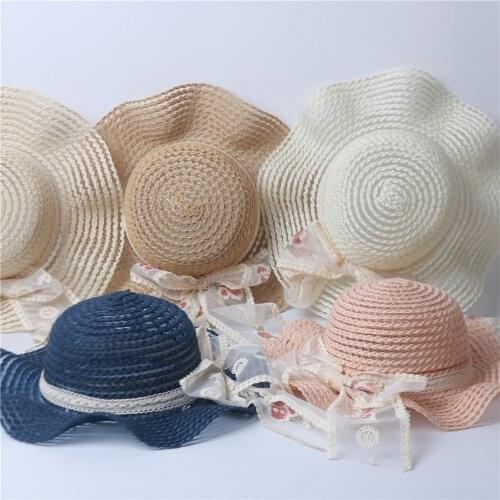 Handmade Wide Big Brim Straw Hat Summer Beach Hat For Holiday Vacation Girl UV Protection Flower Bow Female Big Child Gorras