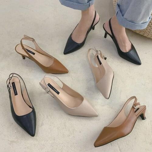 Women Pump Pointed Toe Sandals Slingbacks High Heels Dress Shoes Pointed Toe sandalias mujer Summer 3cm 7cm Ol Office Lady 9098L