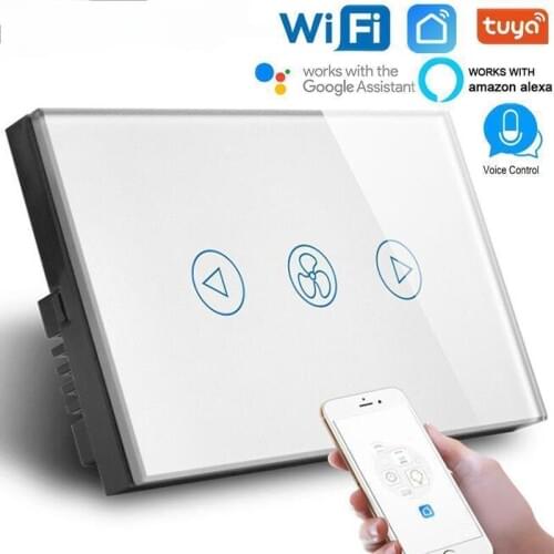 WIFI Fan Switch,AU US Standard wifi switch 600W,AC110~240V White Tempered glass panel ,works with alexa,google assistant