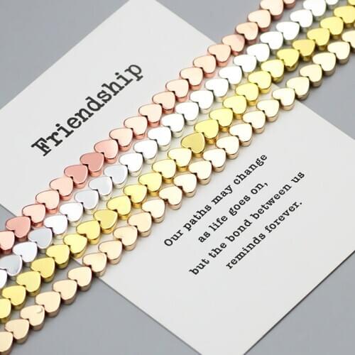 WLYeeS Rose Gold Silvers Natural Hematite Stone beads Love Heart Shape Loose Beads For Jewelry Making DIY Bracelet 6mm 75pcs 15"