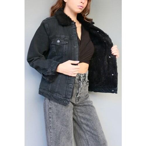 2021 new Spring Autumn Women Denim Jacket Fur Collar Thick Outwear Jean Coat Long Sleeve Warm