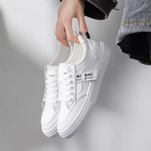 New Womens PU Leather White Vulcanized Shoes Lace-up Summer Ladies Breathable Low-cut Vulcanized Shoes Casual Outdoor Sneakers