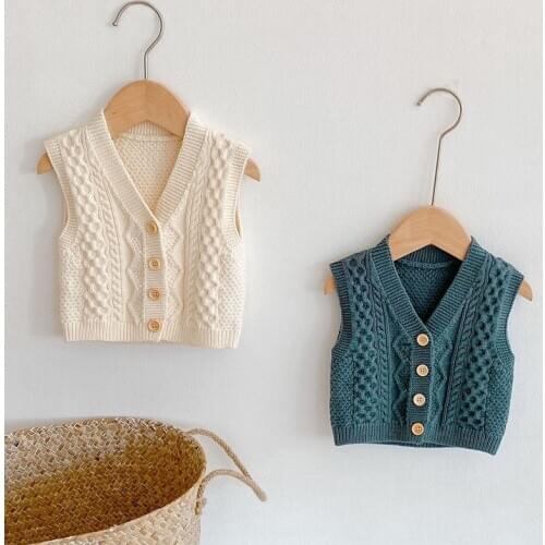 Autumn Winter Baby Vest Vintage Knitt Kids Waistcoat for Little Boy Sweater Clothes Warm Toddler Girls Tops Children clothes