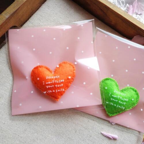 100pcs Pink Dots Plastic Bags Thank you Cookie Candy Bag Self-Adhesive Gift Bag Biscuit Baking Packaging Bag Stationery Envelope
