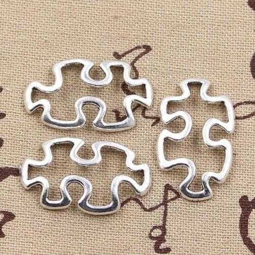 20pcs Charms Jigsaw Puzzle 30x18mm Antique Silver Color Plated Pendants Making DIY Handmade Tibetan Silver Color Jewelry