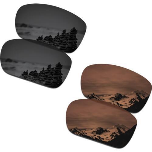 SmartVLT 2 Pairs Polarized Sunglasses Replacement Lenses for Oakley Turbine Stealth Black and Amber Brown