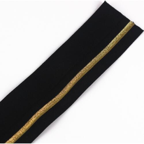 38mm Elastic Stretch Ribbon Tape Black Gold Strap Band Applique Sewing Accessories cinta for Apparel 20yard/T1254