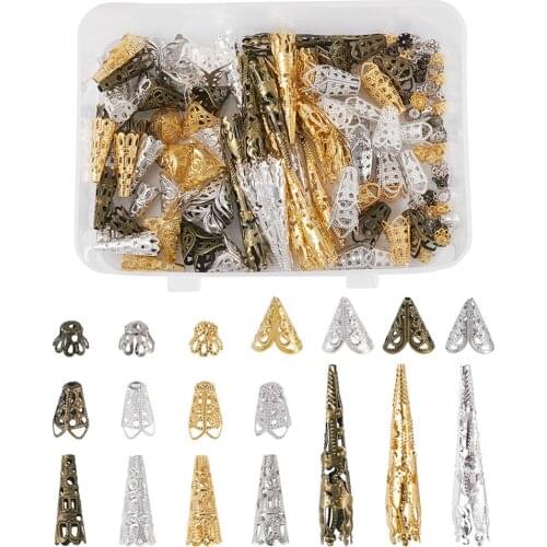450pcs/Box Flower Alloy&Iron Loose Spacer Bead Caps Cone End Bead Cap Filigree for Earring Jewelry Making DIY Findings Mix Color