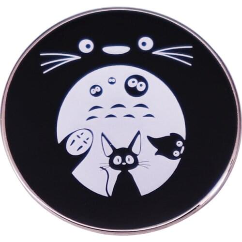 Anime Lovers Accessories My Neighbour Totoro No Face man JiJi Cat Mashup Round Metal Enamel Lapel Clothes Coats Badge Brooch Pin