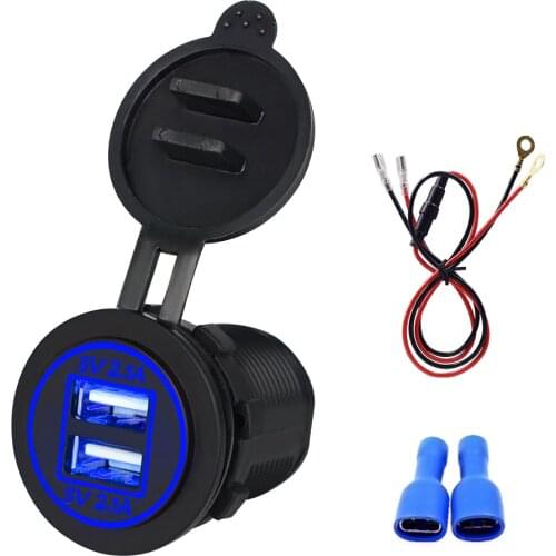 Car Dual USB Charger Cover for Motorcycle Auto Truck ATV Boat 12V-24V LED Dual USB Socket Mount Charger Power Adapter