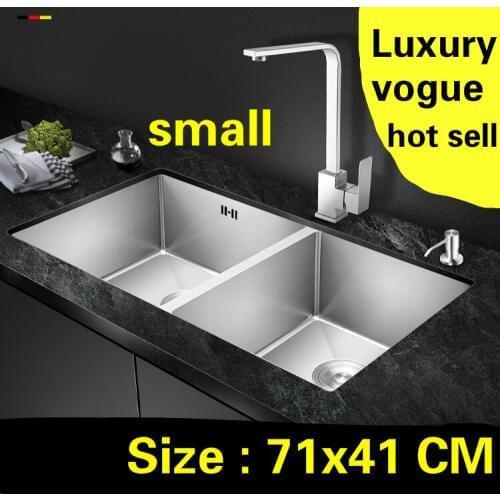 Free shipping Apartment luxury kitchen manual sink double groove do the dishes 304 stainless steel mini hot sell 710x410 MM