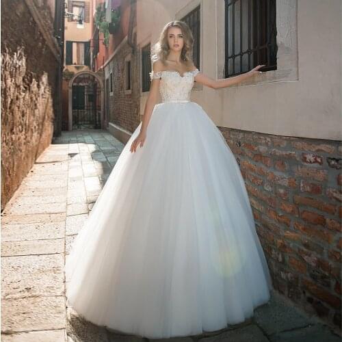 Shiny Sequin A Line Princess Wedding Dresses with Bow Lace Appliques Sweetheart neck Cap Sleeves Lace Up Back Bridal Gowns