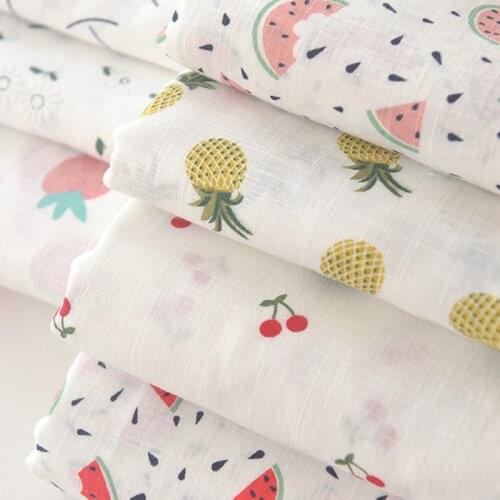 Half Meter Cherry Strawberry Pineapple Print Cotton Linen Fabric For Little Fresh Upper Clothes Shirt Dress Han Cloth CR-1106