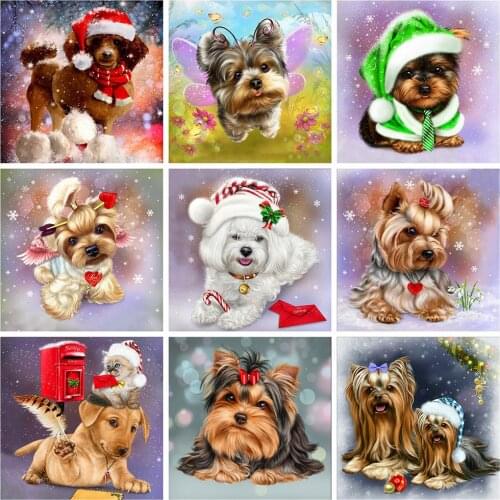 Huacan Diamond Painting Kits Full Drill Christmas Dog DIY Diamond Embroidery Sale Animal Mosaic Handmade Gift