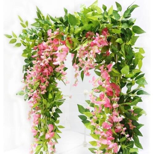 2M Wisteria Artificial Flowers Vine Garland Wedding Arch Decoration Fake Plants Foliage Rattan Trailing Faux Flowers Ivy String