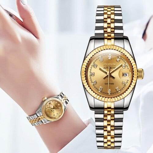 JSDUN Watch Women Mechanical Movement Set Automatic Self-wind Stainless Steel Sapphire 5ATM Waterproof Business Lady Wrist Luxur
