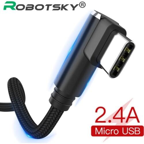 2.4A Micro USB Data Cable Type C 90 Degree Fast Charging Cord Type C Phone Charger Line For Samsung S9 Huawei Mate 20 Pro