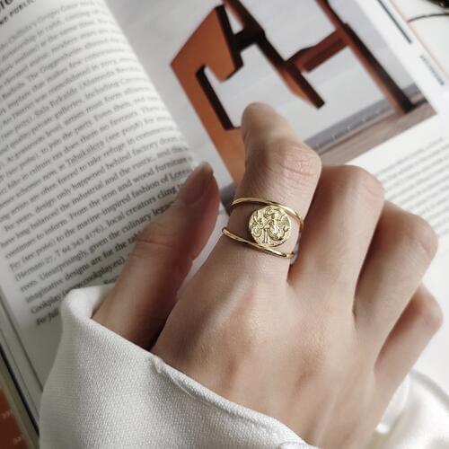 WTLTC 925 Sterling Sliver Romen Coin Rings for Women Vintage Small Disc Stackable Ring Personality Medallion Rings Femme Jewelry