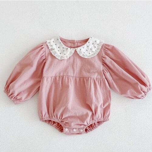 Korean Style Infant Baby Girls Cotton Long Sleeve Splicing Jumpsuit Toddler Baby Girl Romper Spring Autumn Baby Girls Clothes