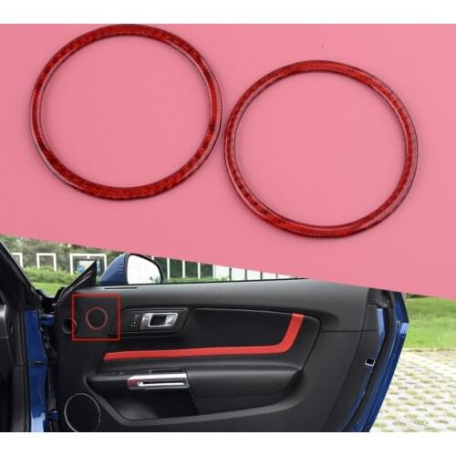 Red Carbon Fiber 2Pcs Car Door Speaker Ring Panel Cover Trim Fit For Ford Mustang 2015 2016 2017 2018 2019