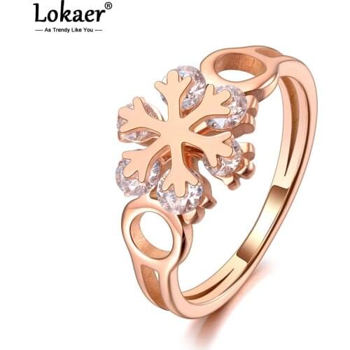 Lokaer Original Design Fashion Stainless Steel CZ Crystal Snowflake Engagement Party Rings For Women Girls Jewelry Anillo R20061