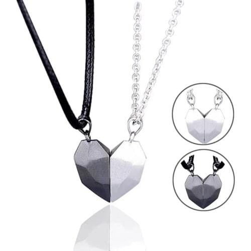 2 PCS Magnetic Couple Heart Shape Necklace Gothic Punk Style For Men Jewelry Wedding Lovers Couples Valentines Day gift Gifts