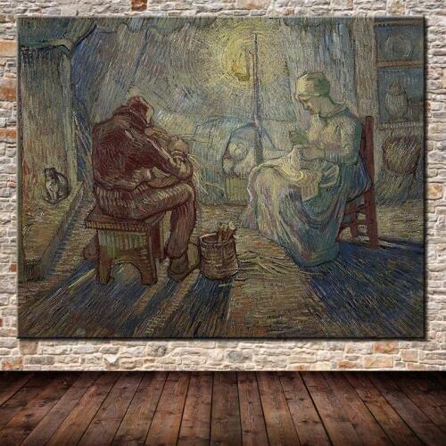 Mintura Hand Painted Vincent van Gogh Light Miners Couples Famous Oil Painting On Canvas For Living Room Home Decoration Picture