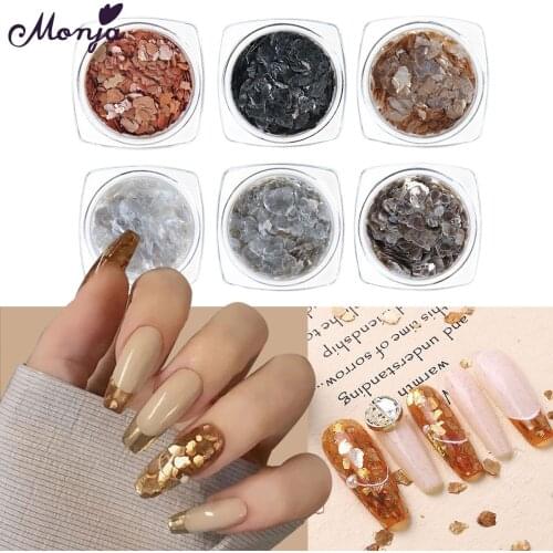 Monja 6 Styles Nail Art Mica Slices Irregular Shape Fragments 3D Colorful Shiny Flakes Sequins DIY Tips Manicure Decorations