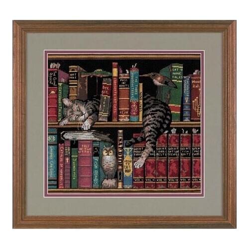 14/22/25ct Lovely Counted Cross Stitch Kit Cat Sleeping on Bookshelf Kitten Kitty Sleep dim 35048
