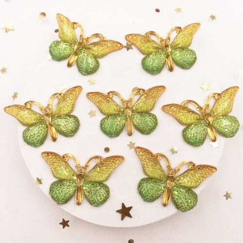 New 20pcs Resin 25*38mm Bling Colorful Crystal Butterfly Flatback Rhinestone 1 Hole Ornaments DIY Wedding Appliques Craft S26